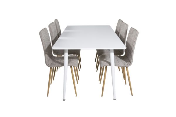 Imagine Vă rugăm să traduceți complet  Masă de dining Polar 180 cm - Blat alb / Picioare albe + 6 scaune de dining Windu Lyx - Gri deschis / Stejar