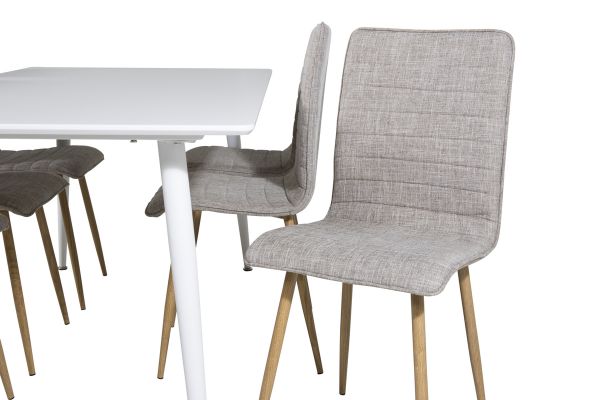 Imagine Vă rugăm să traduceți complet  Masă de dining Polar 180 cm - Blat alb / Picioare albe + 6 scaune de dining Windu Lyx - Gri deschis / Stejar