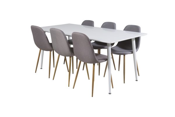 Imagine Masa de dining Polar de 180 cm - Blat alb / Picioare albe + Scaun de dining Polar - Gri / Stejar_6