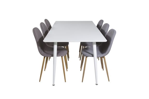 Imagine Masa de dining Polar de 180 cm - Blat alb / Picioare albe + Scaun de dining Polar - Gri / Stejar_6