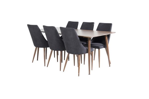 Imagine Masa de dining Polar 180 cm - Blat de nuc - Picioare de nuc + Scaun de dining Leone - Picioare de nuc - Material negru_6