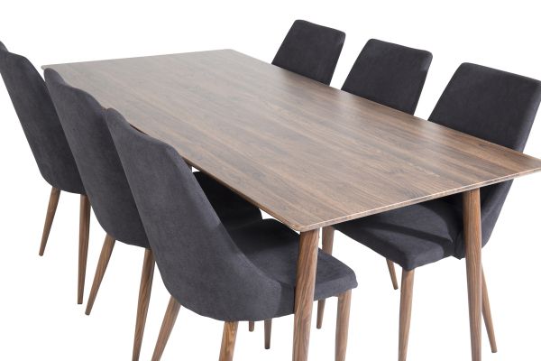 Imagine Masa de dining Polar 180 cm - Blat de nuc - Picioare de nuc + Scaun de dining Leone - Picioare de nuc - Material negru_6