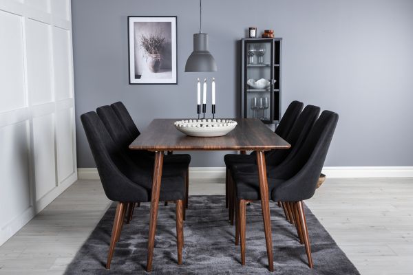 Imagine Masa de dining Polar 180 cm - Blat de nuc - Picioare de nuc + Scaun de dining Leone - Picioare de nuc - Material negru_6