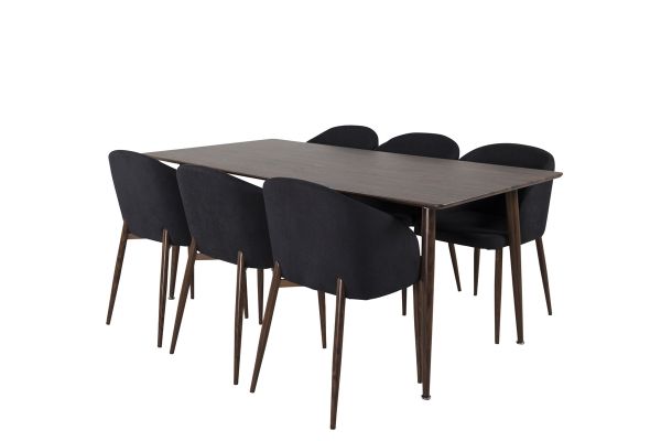 Imagine Masa de Dining Polar de 180 cm - Blat de Nuc - Picioare de Nuc + Scaun de Dining Arc - Picioare de Nuc - Material Negru_6