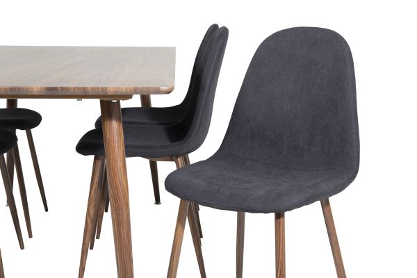 Imagine Masa de dining Polar de 180 cm - blat de nuc - picioare de nuc + Scaun de dining Polar - picioare de nuc - material textil negru_6