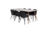 Imagine Masa de dining Polar 180 cm - Blat de nuc - Picioare de nuc + Scaun de dining din catifea - Negru / Negru_6