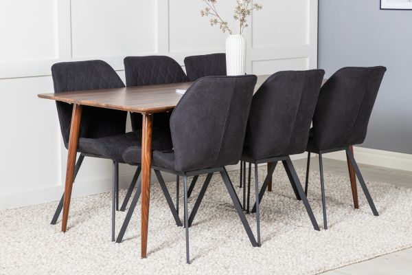 Imagine Vă rugăm să traduceți complet Polar Dining Table 180 cm - blat de nuc - picioare de nuc + scaun de dining Gemma - picioare negre - țesătură neagră_6