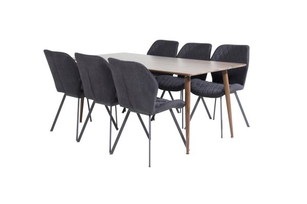 Imagine Vă rugăm să traduceți complet Polar Dining Table 180 cm - blat de nuc - picioare de nuc + scaun de dining Gemma - picioare negre - țesătură neagră_6