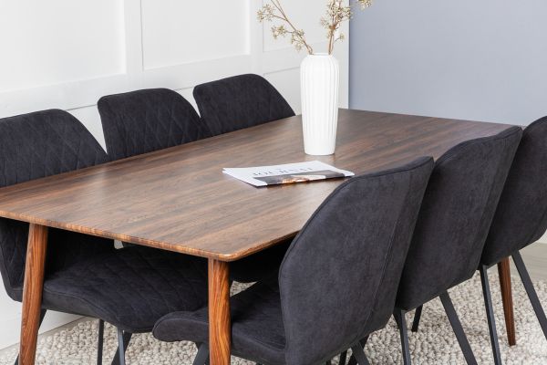 Imagine Vă rugăm să traduceți complet Polar Dining Table 180 cm - blat de nuc - picioare de nuc + scaun de dining Gemma - picioare negre - țesătură neagră_6