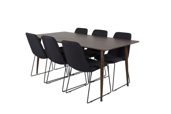 Imagine Vă rugăm să traduceți complet Tabelul de dining Polar 180 cm - Blat de nuc - Picioare de nuc + Scaun de dining Muce - Picioare negre - Material negru_6