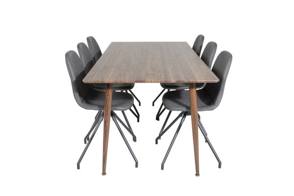 Imagine Masa de Dining Polar 180 cm - Blat de nuc - Picioare de nuc + Scaun de Dining Polar cu funcție de rotire - Picioare negre - PU negru - Cusături negre_6