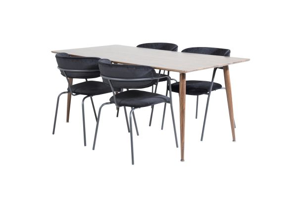 Imagine Masa de dining Polar 180 cm - Blat de nuc - Picior de nuc + Scaun Arrow - Picior negru - Catifea neagra_4