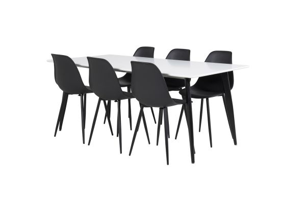 Imagine Masa de dining Polar - 180*90*H75 - Alb / Negru+Șezută de dining din plastic Polar - Picioare negre / Plastic negru_6