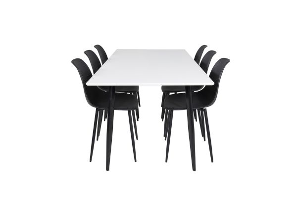 Imagine Masa de dining Polar - 180*90*H75 - Alb / Negru+Șezută de dining din plastic Polar - Picioare negre / Plastic negru_6