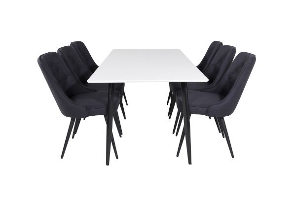 Imagine Masa de dining Polar - 180*90*H75 - Alb / Negru+ Scaun de dining de lux - Picioare Negre - Stofa Neagra_6