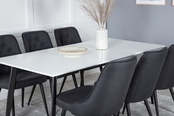 Imagine Masa de dining Polar - 180*90*H75 - Alb / Negru+ Scaun de dining de lux - Picioare Negre - Stofa Neagra_6