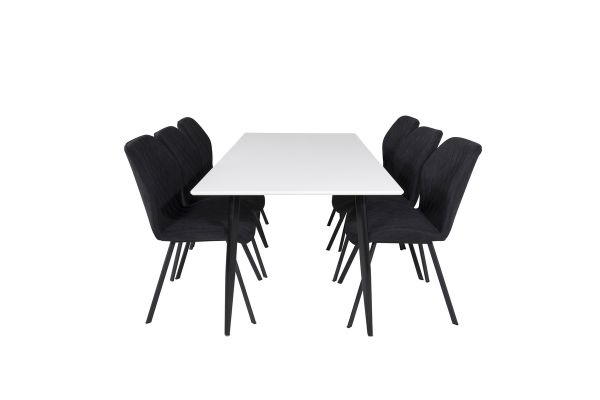 Imagine Masa de dining Polar - 180 * 90 * H75 - Alb / Negru + Scaun de dining Gemma - Picioare Negre - Material Negru_6