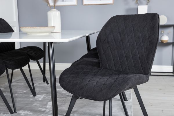 Imagine Masa de dining Polar - 180 * 90 * H75 - Alb / Negru + Scaun de dining Gemma - Picioare Negre - Material Negru_6