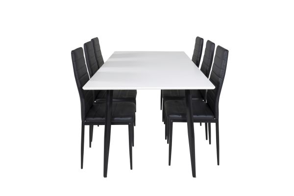 Imagine Masa de dining Polar - 180*90*H75 - Alb / Negru+Scaun de dining cu spătar înalt subțire - Picioare negre - PU negru_6