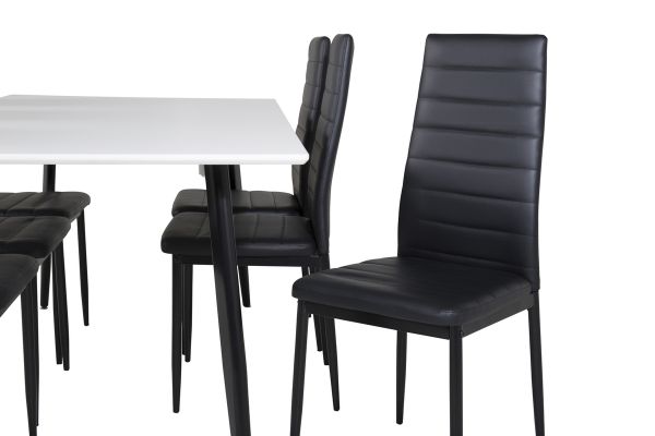 Imagine Masa de dining Polar - 180*90*H75 - Alb / Negru+Scaun de dining cu spătar înalt subțire - Picioare negre - PU negru_6