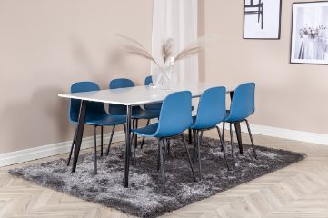 Imagine Polar Dining Table - 180*90*H75 - White / Black+Arctic Dining Chair - Black Legs - Blue Plastic_6