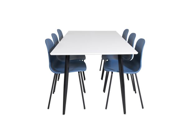 Imagine Polar Dining Table - 180*90*H75 - White / Black+Arctic Dining Chair - Black Legs - Blue Plastic_6