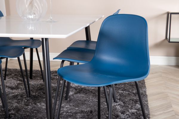 Imagine Polar Dining Table - 180*90*H75 - White / Black+Arctic Dining Chair - Black Legs - Blue Plastic_6