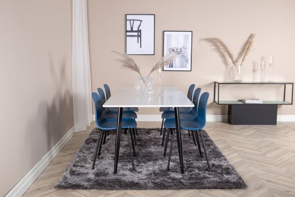 Imagine Polar Dining Table - 180*90*H75 - White / Black+Arctic Dining Chair - Black Legs - Blue Plastic_6