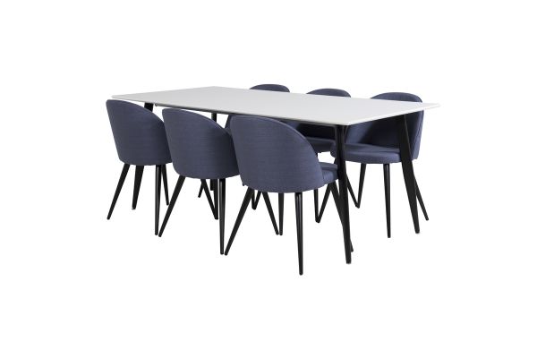 Imagine Masa de dining Polar - 180*90*H75 - Alb / Negru+Scaun de dining Velvet - Picioare negre - Stofa albastra_6