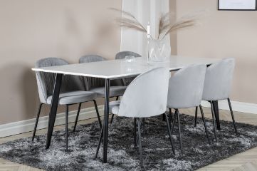 Imagine Masă de dining Polar - 180*90*H75 - Alb / Negru + Scaun de dining Wrinkles - Negru