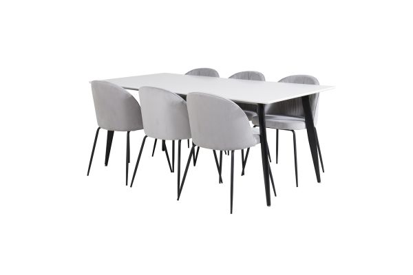 Imagine Masă de dining Polar - 180*90*H75 - Alb / Negru + Scaun de dining Wrinkles - Negru