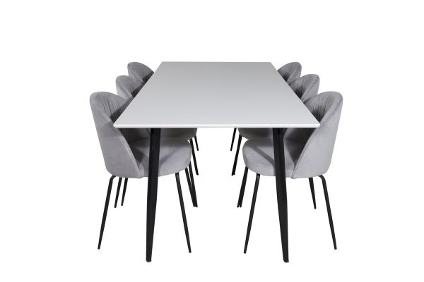 Imagine Masă de dining Polar - 180*90*H75 - Alb / Negru + Scaun de dining Wrinkles - Negru