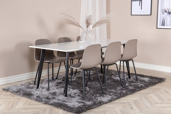 Imagine Masa de dining Polar - 180*90*H75 - Alb/Negru+Scaune de dining Arctic - Picioare Negre - Plastic Kaki_6