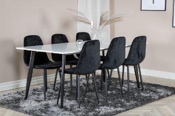 Imagine Masa de dining Polar - 180*90*H75 - Alb/Negru+ Scaun de dining Polar Diamond - Picioare Negre - Catifea Neagra_6