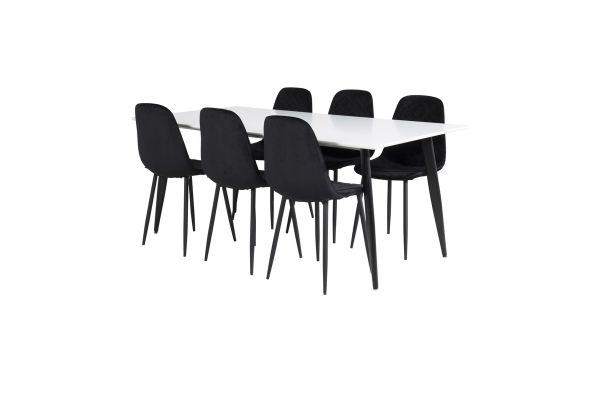 Imagine Masa de dining Polar - 180*90*H75 - Alb/Negru+ Scaun de dining Polar Diamond - Picioare Negre - Catifea Neagra_6