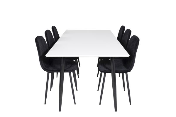 Imagine Masa de dining Polar - 180*90*H75 - Alb/Negru+ Scaun de dining Polar Diamond - Picioare Negre - Catifea Neagra_6