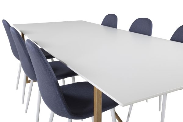 Imagine Palace Matbord - Ek-look / Vit - 240*100*H75 + Polar Dining Chair - White Legs - Blue Fabric _6