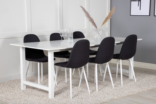 Imagine Masa de dining Count - 220*100*H75 - Alb / Scaun de dining Polar - Picioare Albe - Material Negru_6