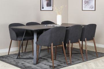 Imagine Masa de dining Marina - blat negru / picioare negre + Scaun de dining Arch - picioare de nuc - material negru_6