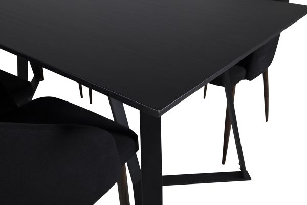 Imagine Masa de dining Marina - blat negru / picioare negre + Scaun de dining Arch - picioare de nuc - material negru_6