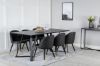 Imagine Masa de dining Marina - Blat negru / Picioare negre + Scaun de dining din catifea cu cusaturi - PU - Negru / Negru