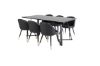 Imagine Masa de dining Marina - Blat negru / Picioare negre + Scaun de dining din catifea cu cusaturi - PU - Negru / Negru