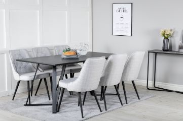 Imagine Marina Dining Table - Black top / Black Legs +Velvet Deluxe Dining Chair - Black Legs - Light Grey Fabric_6