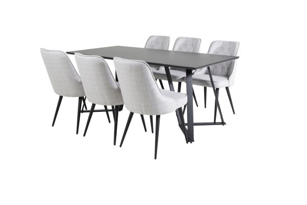 Imagine Marina Dining Table - Black top / Black Legs +Velvet Deluxe Dining Chair - Black Legs - Light Grey Fabric_6