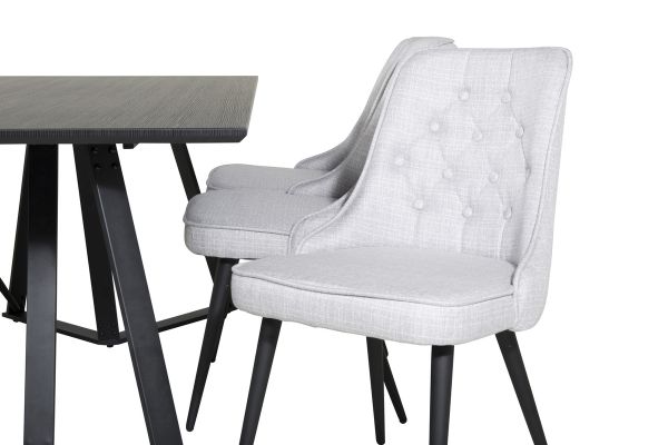 Imagine Marina Dining Table - Black top / Black Legs +Velvet Deluxe Dining Chair - Black Legs - Light Grey Fabric_6