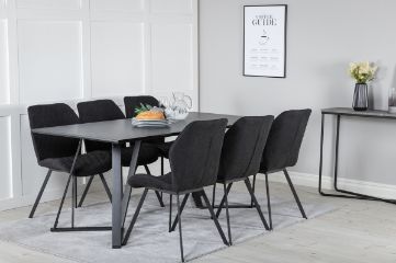 Imagine Masa de dining Marina - blat negru / picioare negre + Scaun de dining Gemma - picioare negre - material negru_6