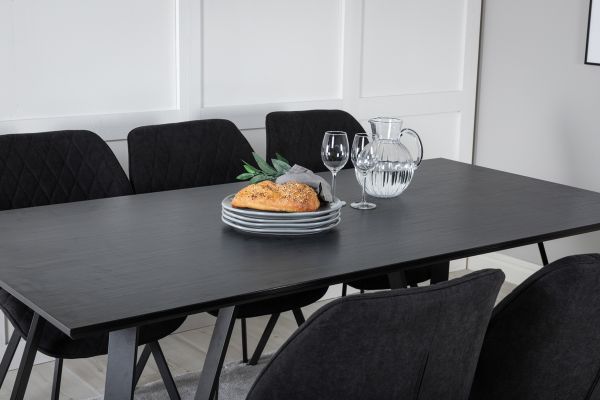 Imagine Masa de dining Marina - blat negru / picioare negre + Scaun de dining Gemma - picioare negre - material negru_6