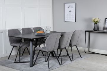 Imagine Masa de dining Marina - blat negru / picioare negre + scaun de dining Gemma - picioare negre - material gri_6