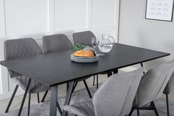 Imagine Masa de dining Marina - blat negru / picioare negre + scaun de dining Gemma - picioare negre - material gri_6