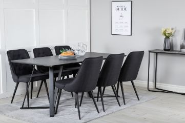 Imagine Tabel de dining Marina - Blat negru / Picioare negre + Scaun de dining de lux din catifea - Picioare negre - Material negru_6